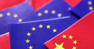 EU and Chinese flags are seen in this illustration taken on March 20, 2025. (Reuters Photo)