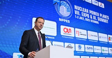 Justin Friedman, a senior adviser to the U.S. State Department, delivers a speech at an event, Istanbul, Türkiye, July 2, 2025. (AA Photo)