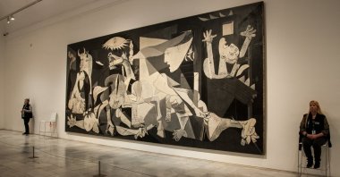 Famous work of art by artist Pablo Picasso, black and white painting stands out on the inside wall of the Reina Sofia Museum, Madrid, Spain, April 14, 2024. (Shutterstock Photo)