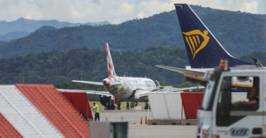 Aircraft are seen at Milan Bergamo Airport, after flight operations were temporarily suspended when a person died on a runway during take-off preparations, in Orio al Serio, near Bergamo, Italy, July 8, 2025. (Reuters Photo)