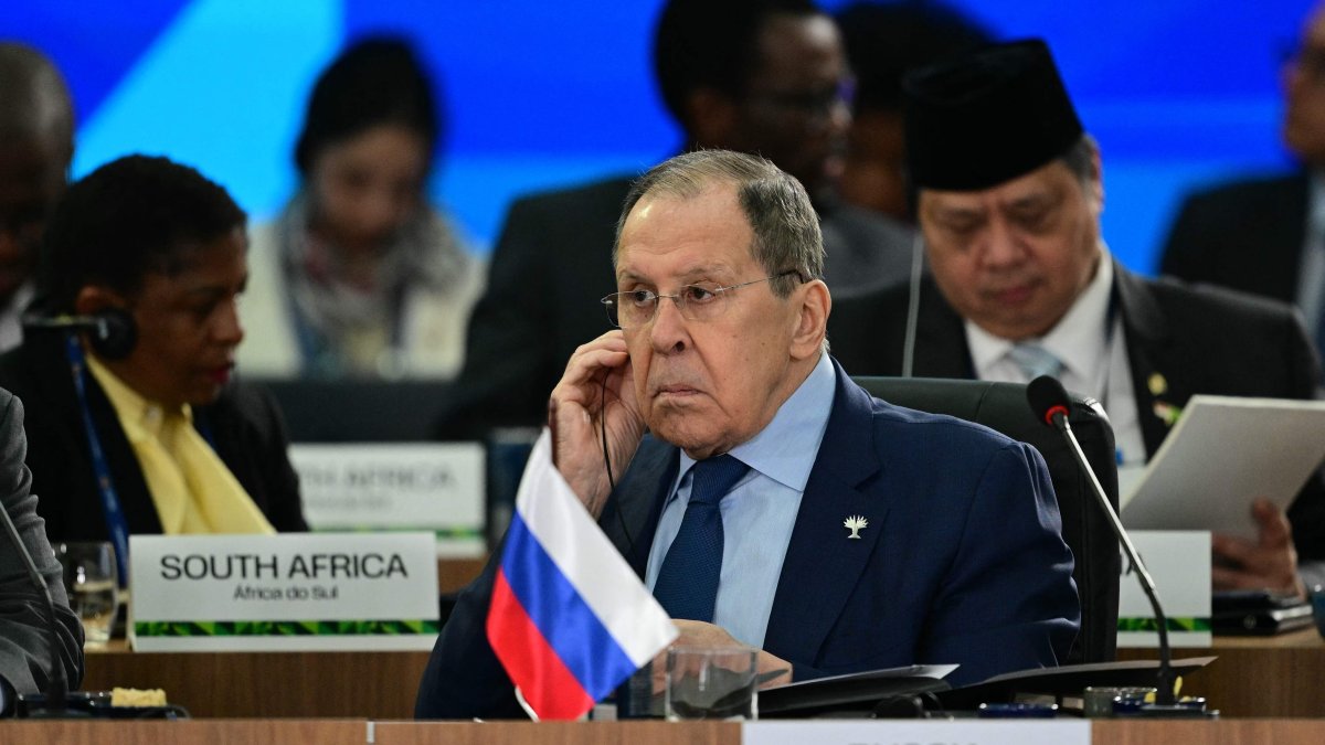 Russia&#039;s Foreign Minister Sergei Lavrov attends a plenary session of the BRICS summit in Rio de Janeiro, Brazil, on July 7, 2025. (AFP Photo)