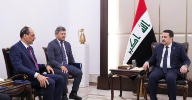 Iraqi Prime Minister Mohammed S. Al Sudani (R) meets MIT chief Ibrahim Kalın (L), Baghdad, Iraq, July 8, 2025. (AFP Photo)