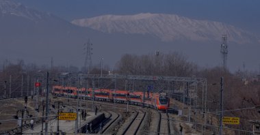 The Vande Bharat Express leaves Srinagar railway station during a trial run ahead of its inauguration, which connects Kashmir Valley with the rest of India, on the outskirts of Srinagar, Indian-controlled Kashmir, Jan. 25, 2025. (AP Photo)