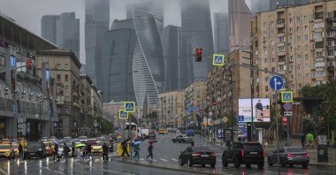 Low clouds hide the tops of the skyscrapers of the Moscow City business center on a rainy summer day, Moscow, Russia, June 20, 2025. (EPA Photo)