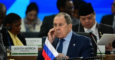 Russia&#039;s Foreign Minister Sergei Lavrov attends a plenary session of the BRICS summit in Rio de Janeiro, Brazil, on July 7, 2025. (AFP Photo)