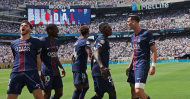 Paris Saint-Germain&#039;s Fabian Ruiz (R) celebrates with his teammates after scoring a goal during the FIFA Club World Cup semifinal match against Real Madrid at the MetLife Stadium, East Rutherford, U.S., July 9, 2025. (Reuters Photo)