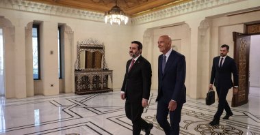 Syria's Foreign Minister Asaad al-Shaibani (L) meets U.S. Ambassador to Türkiye and Special Envoy for Syria Tom Barrack, Damascus, Syria, July 9, 2025.  (EPA Photo)