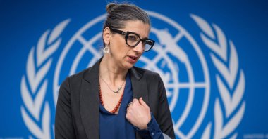 U.N. Special Rapporteur on Palestinian rights Francesca Albanese attends a press conference in Geneva, Switzerland, March 27, 2024. (AFP Photo)