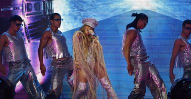 U.S. singer-songwriter, dancer and actress Jennifer Lopez (C) performs during a concert in Pontevedra, Galicia, northern Spain, July 8, 2025. (EPA Photo)