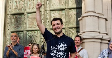 Former Columbia University student and pro-Palestinian activist Mahmoud Khalil at a &#039;Welcome Home&#039; rally on the steps of the Cathedral of St. John the Divine in New York, U.S., June 22, 2025. (EPA File Photo)