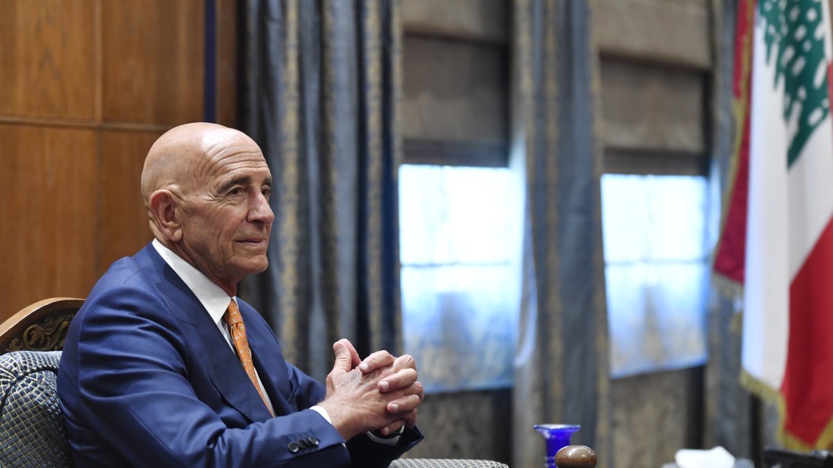 U.S. Ambassador to Türkiye and Special Envoy for Syria Tom Barrack meets with Lebanese Parliament Speaker Nabih Berri at the Parliament building in Beirut during his visit to Lebanon, July 7, 2025. (AA Photo)