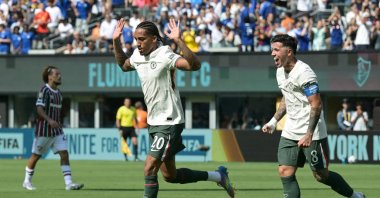 Chelsea&#039;s Joao Pedro (L) celebrates scoring his team&#039;s second goal with Enzo Fernandez during the FIFA Club World Cup 2025 semifinal football match against Fluminense at the MetLife stadium, East Rutherford, U.S., July 8, 2025. (AFP Photo)