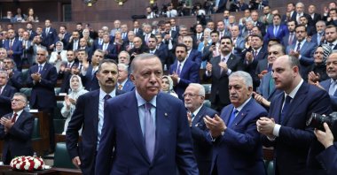 President Recep Tayyip Erdoğan is seen at a parliamentary group meeting of his ruling Justice and Development Party (AK Party), Ankara, Türkiye, July 9, 2025. (IHA Photo)