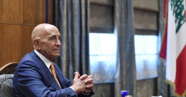U.S. Ambassador to Türkiye and Special Envoy for Syria Tom Barrack meets with Lebanese Parliament Speaker Nabih Berri at the Parliament building in Beirut during his visit to Lebanon, July 7, 2025. (AA Photo)