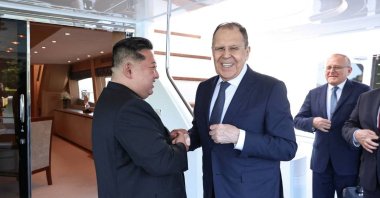 North Korean leader Kim Jong Un shakes hands with Russian Foreign Minister Sergei Lavrov during a meeting in Wonsan, North Korea, July 12, 2025. (Reuters Photo)
