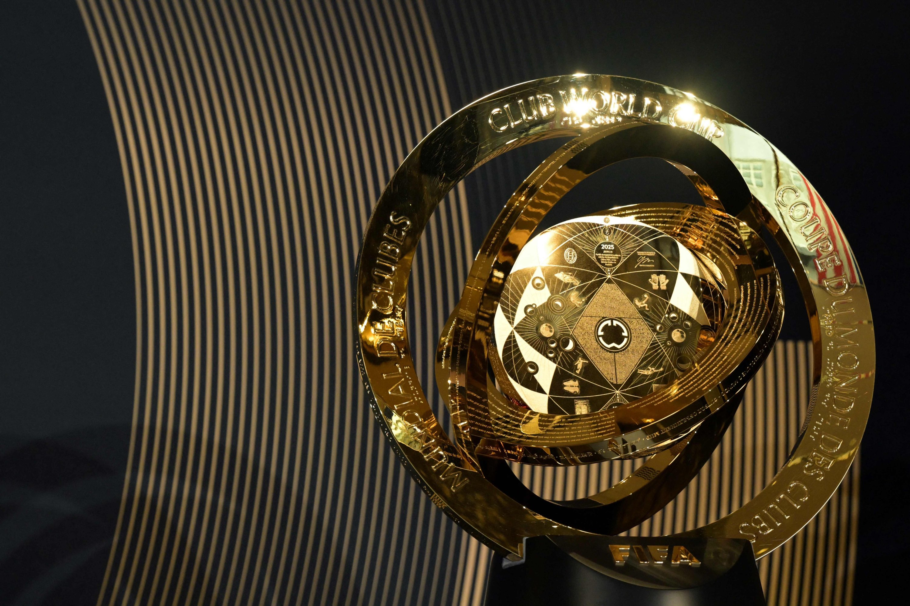 The FIFA Club World Cup trophy is seen on display at the Trump Tower in New York, U.S., July 12, 2025. (AFP Photo) 