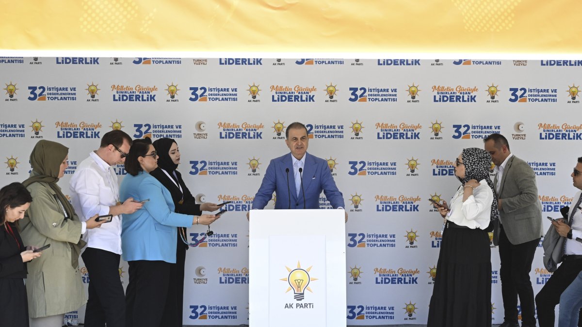 Justice and Development Party (AK Party) spokesperson Ömer Çelik speaks to reporters in Ankara, Türkiye, July 13, 2025. (AA Photo)