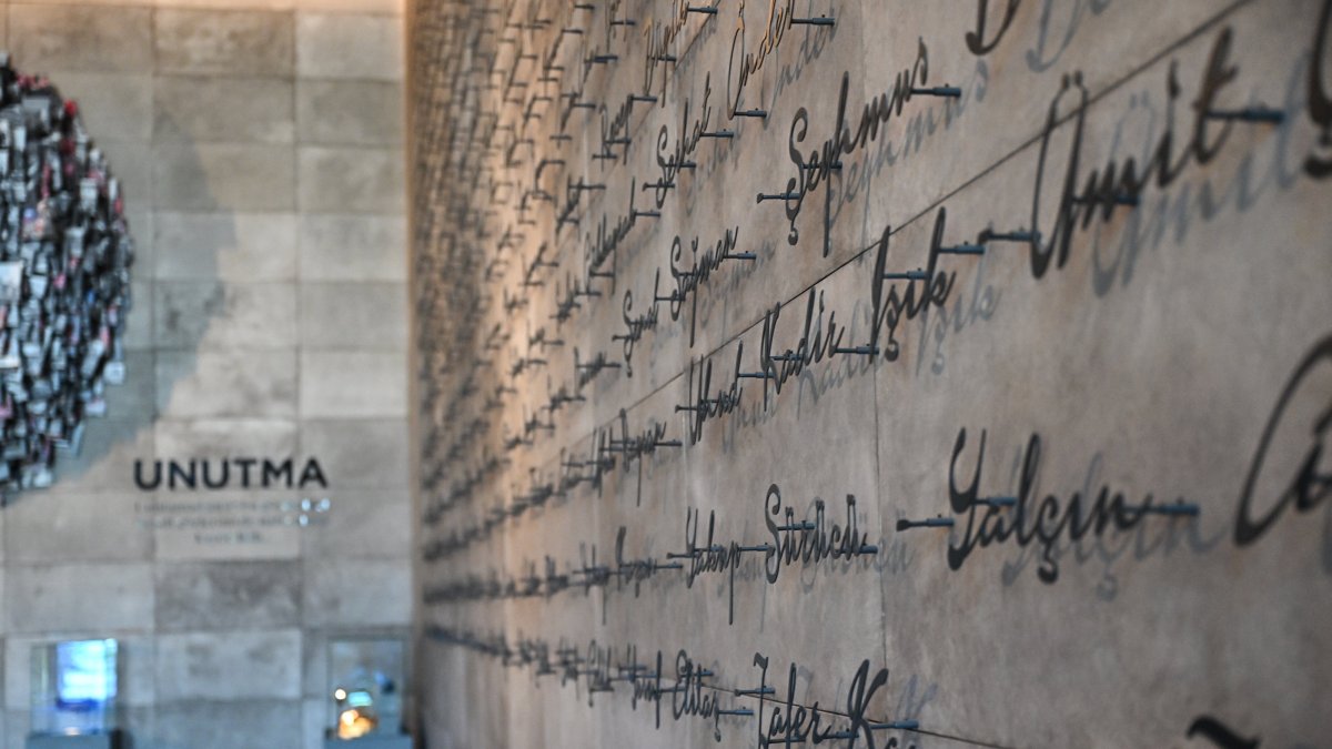 The names of coup victims are displayed on a wall at a museum dedicated to public resistance against putschists, Istanbul, Türkiye, July 13, 2025. (AA Photo)