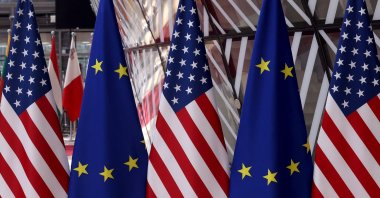 Flags prior to an EU-U.S. summit at the European Union headquarters, Brussels, Belgium, June 15, 2021. (AFP Photo)