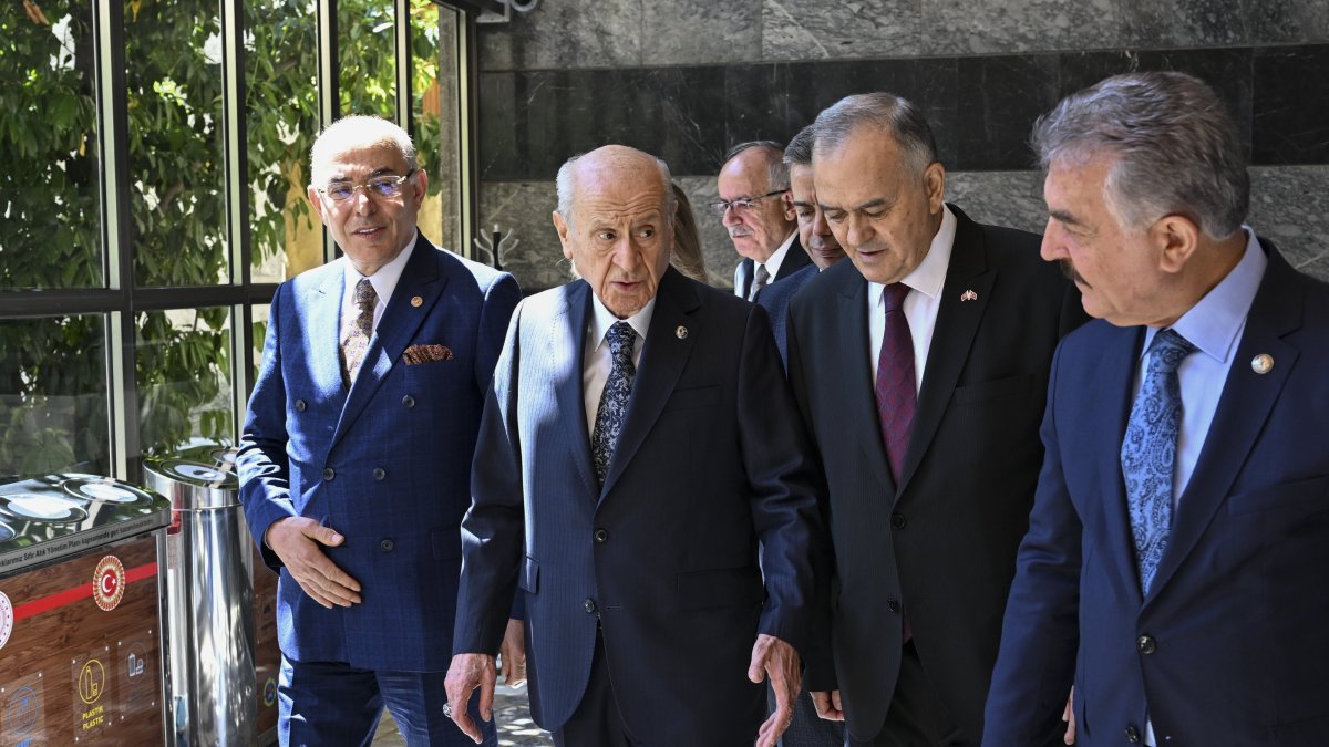 Nationalist Movement Party (MHP) leader Devlet Bahçeli arrives for a parliamentary group meeting of his party at Parliament, Ankara, Türkiye, July 8, 2025. (AA Photo)