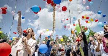 People release colorful balloons into the sky to celebrate a young child’s recovery from leukemia, Rize, Türkiye, July 14, 2025. (AA Photo) 