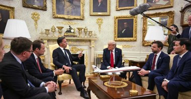 U.S. President Donald Trump meets with NATO Secretary General Mark Rutte in the Oval Office of the White House in Washington, D.C., July 14, 2025. (AFP Photo)