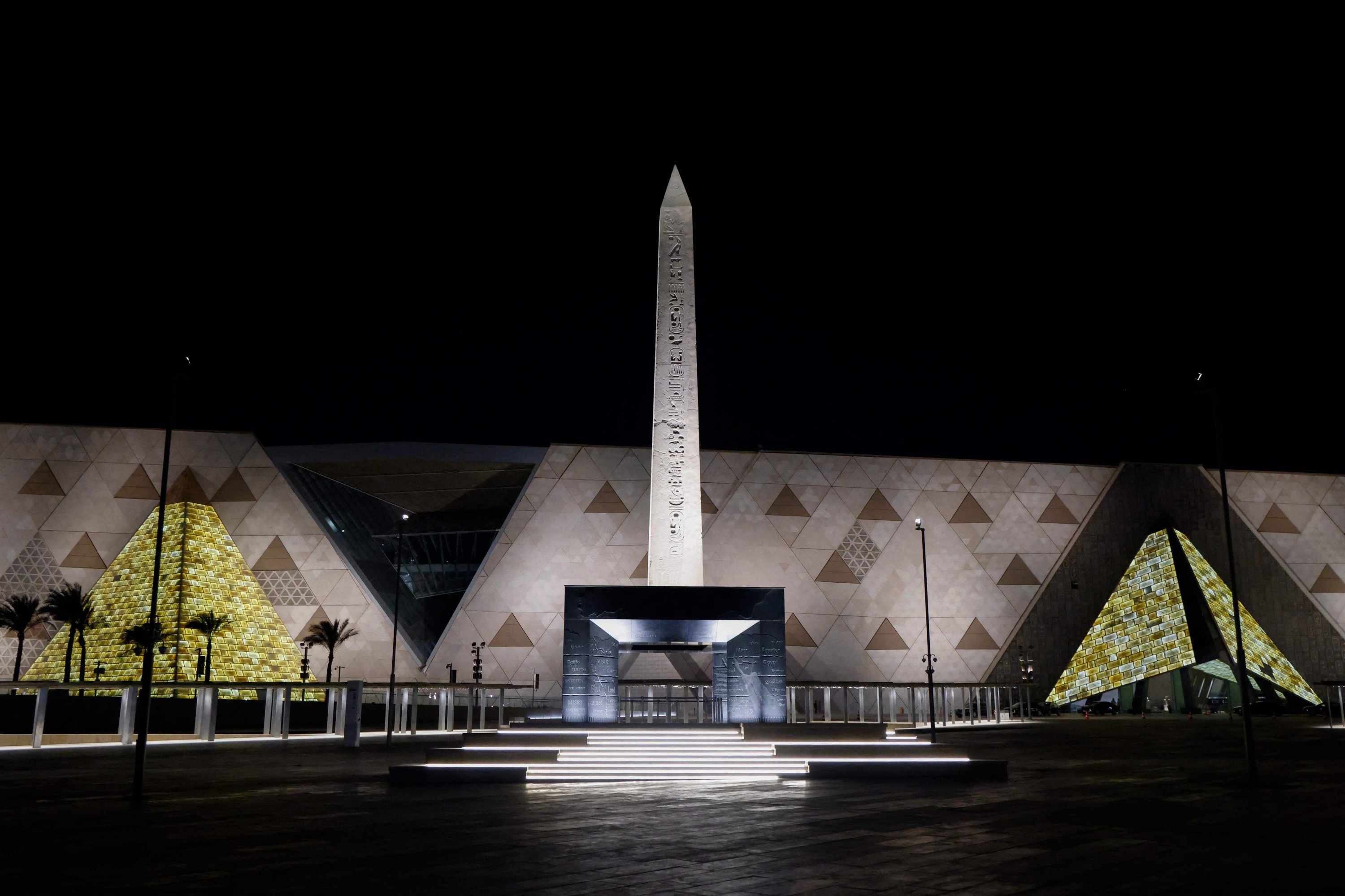 The Obelisk of Ramses II is pictured before the facade and entrance of the new Grand Egyptian Museum in Giza near Cairo, Egypt, April 6, 2025. (AFP Photo)