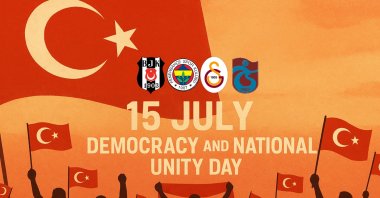 Supporters wave Turkish flags beneath the national crescent and star during a visual tribute to 15 July Democracy and National Unity Day. (Illustration by Kelvin Ndunga)