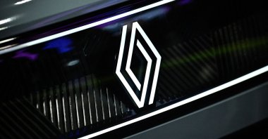 The logo of the French company Renault is displayed at the Paris Motor Show, Paris, France, Oct. 16, 2024. (AFP Photo)