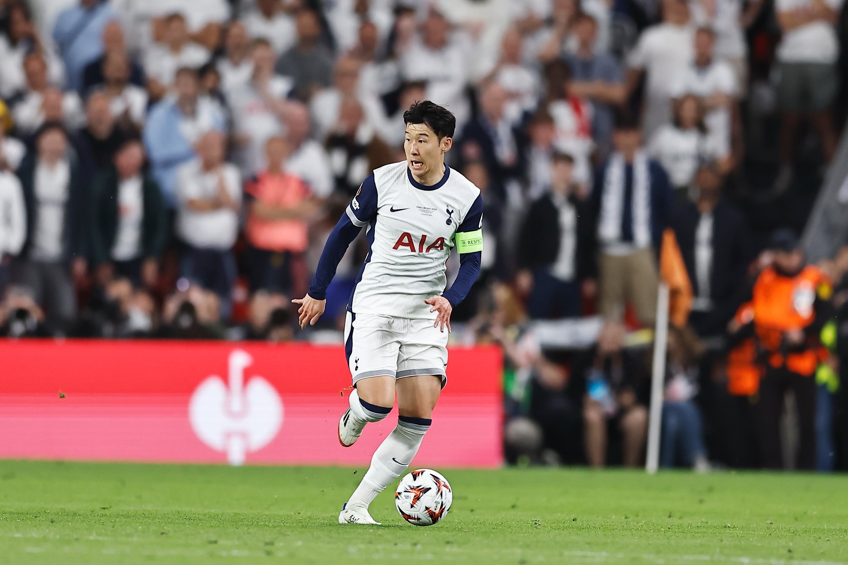 Tottenham Hotspur's Son Heung-Min in action during the UEFA Europa League final match against Manchester United at the Estadio San Mames, Bilbao, Spain, May 21, 2025. (Reuters Photo)