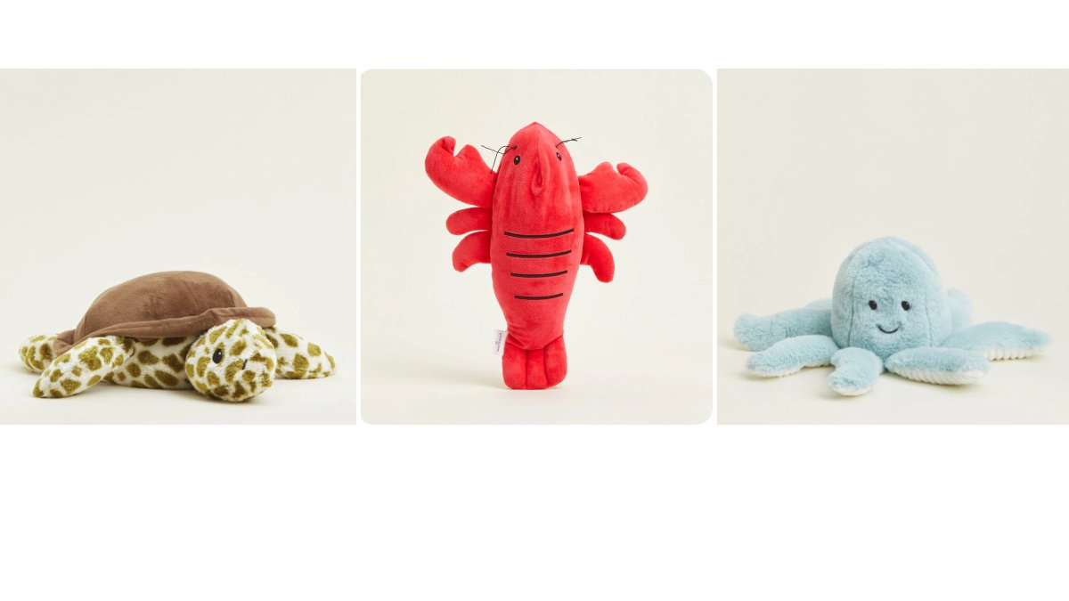 This image, released by Warmies, shows plush animal toys that can be popped in the freezer to provide cooling comfort. (AP Photo)