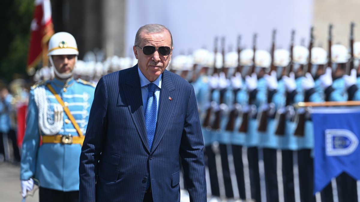President Recep Tayyip Erdoğan arrives to attend a commemoration event on the occasion of July 15 National Unity Day at the Parliament, Ankara, Türkiye, July 15, 2025. (AA Photo)
