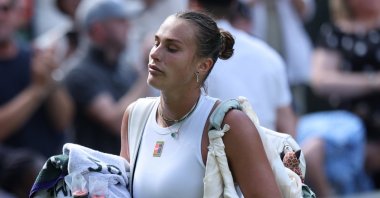Belarus&#039; Aryna Sabalenka leaves the court after losing the Women&#039;s Singles semi-finals match against Amanda Anisimova of the USA at the Wimbledon Championships, Wimbledon, U.K., July 10, 2025. (EPA Photo)