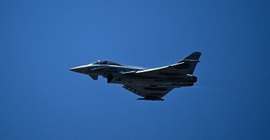 An Eurofighter Typhoon jet performs during an exhibition flight demonstration as part of the 55th edition of the International Paris Air Show at the Paris-Le Bourget Airport, in Le Bourget, north of Paris, France, June 18, 2025. (AFP Photo)
