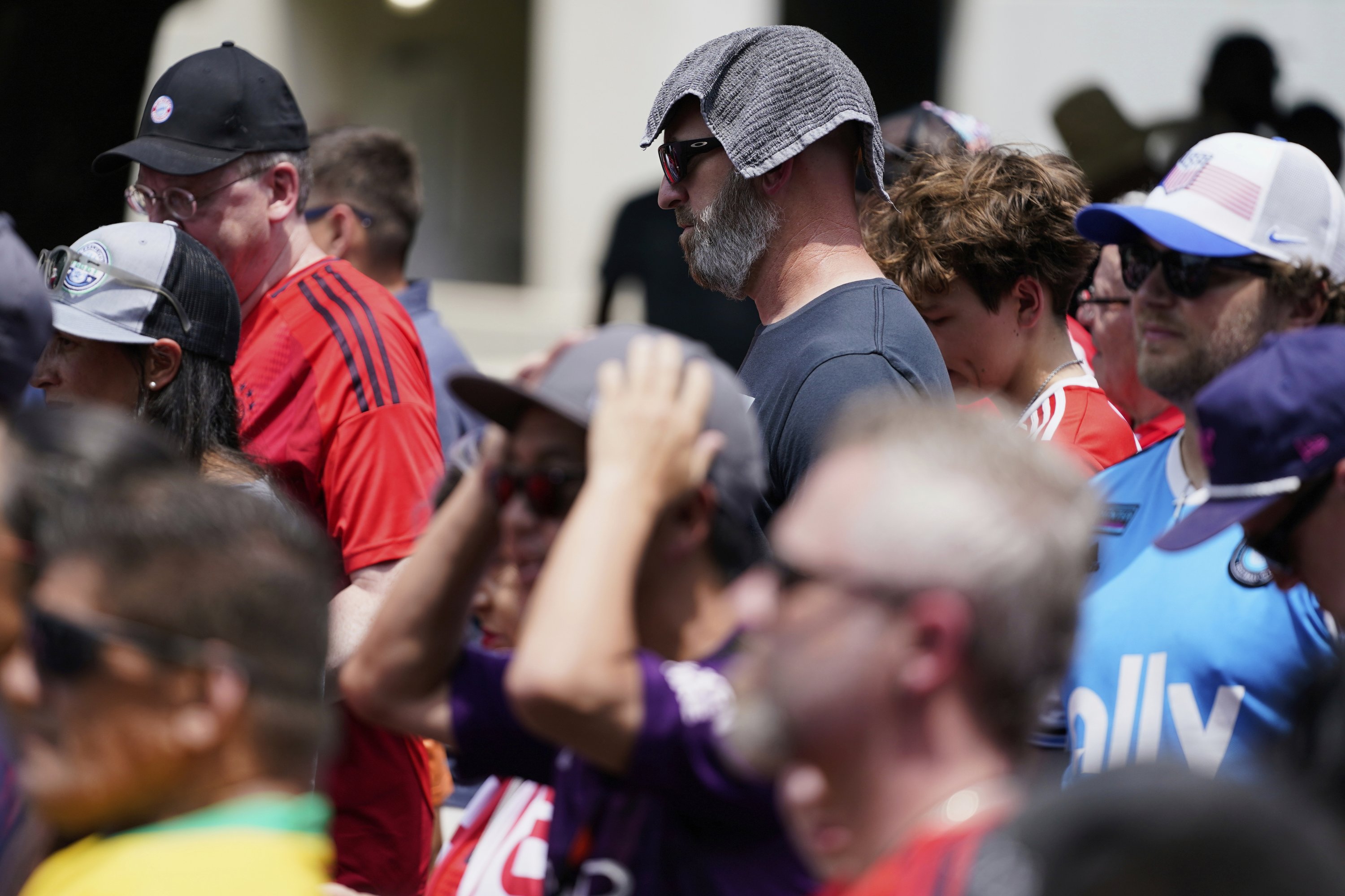 Football fans wait in line to enter Bank of America Stadium for a Club World Cup game, Charlotte, U.S., June 24, 2025. (AP Photo)