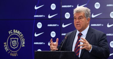 Barcelona President Joan Laporta holds a press conference, Barcelona, Spain, Jan. 14, 2025. (Reuters Photo)
