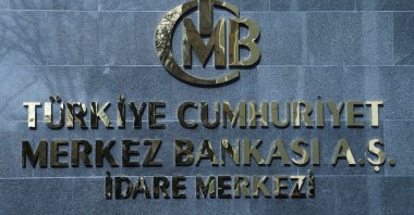 A logo of the Central Bank of the Republic of Türkiye is pictured at the entrance to its headquarters, Ankara, Türkiye, Feb. 8, 2024. (Reuters Photo)