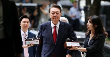 Former South Korean President Yoon Suk Yeol arrives at a court to attend a hearing to review his arrest warrant requested by special prosecutors in Seoul, South Korea, July 9, 2025. (Reuters Photo)
