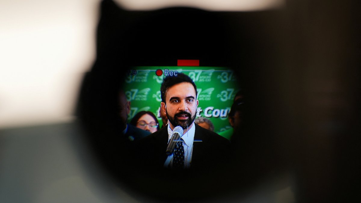 New York City mayoral candidate Zohran Mamdani is seen through a camera viewfinder as he speaks at an event to celebrate his endorsement from District Council 37, New York City&#039;s largest labor union, New York City, U.S., July 15, 2025. (Reuters Photo)
