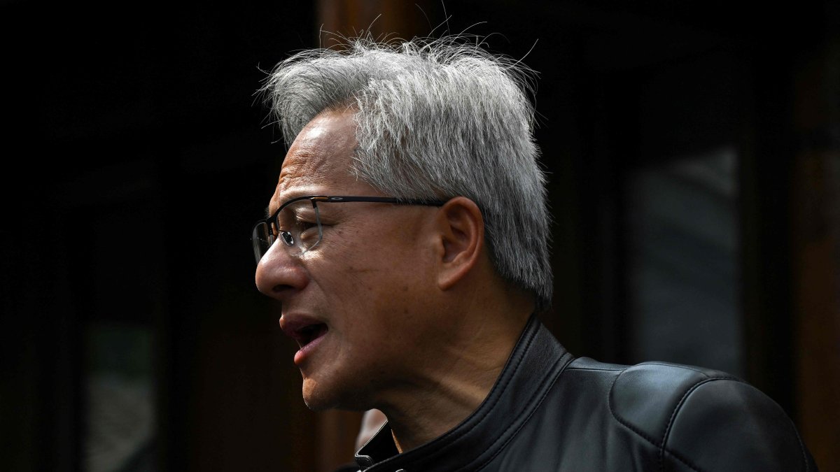 Nvidia CEO Jensen Huang speaks to journalists as he arrives for a press conference at a hotel, Beijing, China, July 16, 2025. (AFP Photo)