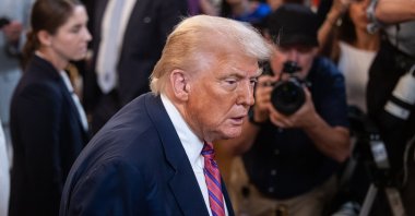 U.S. President Donald Trump departs after a bill signing for cryptocurrency legislation in the East Room of the White House, Washington, U.S., July 18, 2025. (EPA Photo)