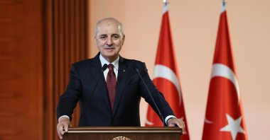 Parliament Speaker Numan Kurtulmuş speaks at an event in Ankara, Türkiye, July 17, 2025. (AA Photo)