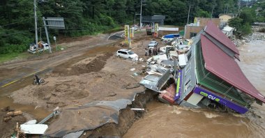 A building destroyed by heavy rain in Gapyeong, Gyeonggi Province, South Korea, July 20, 2025. (EPA Photo)