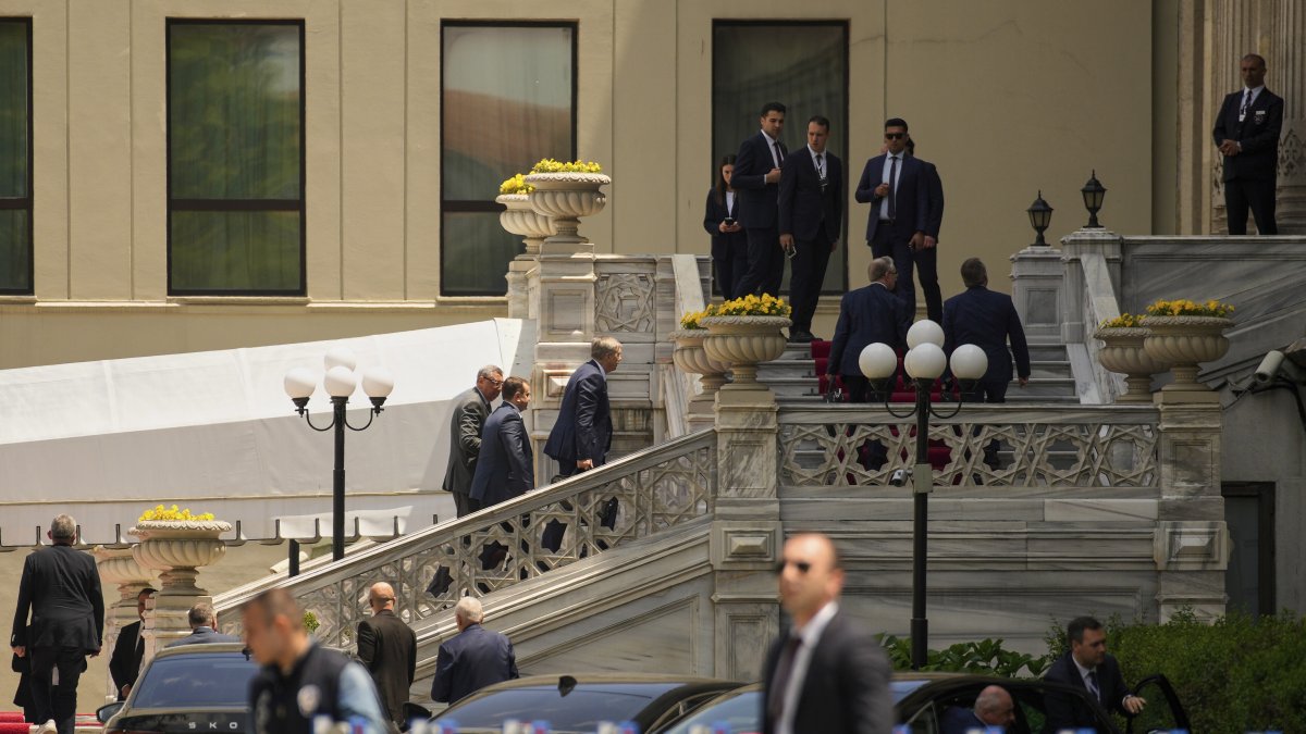 Members of the Russian delegation arrive at the Çırağan Palace for Ukraine-Russia peace talks, Istanbul, Türkiye, June 2, 2025. (AP Photo)