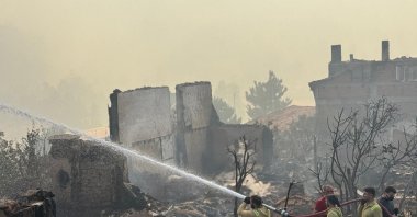 Firefighting teams continue aerial and ground efforts to extinguish the forest fire on its second day in the Geyve district of Sakarya, Türkiye, July 21, 2025. (AA Photo)