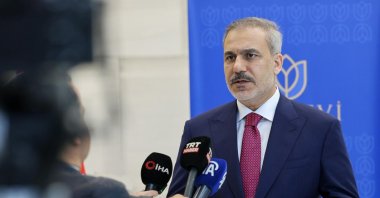Foreign Minister Hakan Fidan speaks to the media, New York, U.S., July 17, 2025. (IHA Photo)