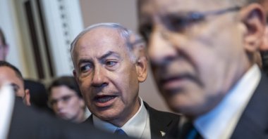 Israeli Prime Minister Benjamin Netanyahu (C) walks to a meeting with bipartisan Senate leadership in the U.S. Capitol, in Washington, U.S., July 9, 2025. (EPA Photo)