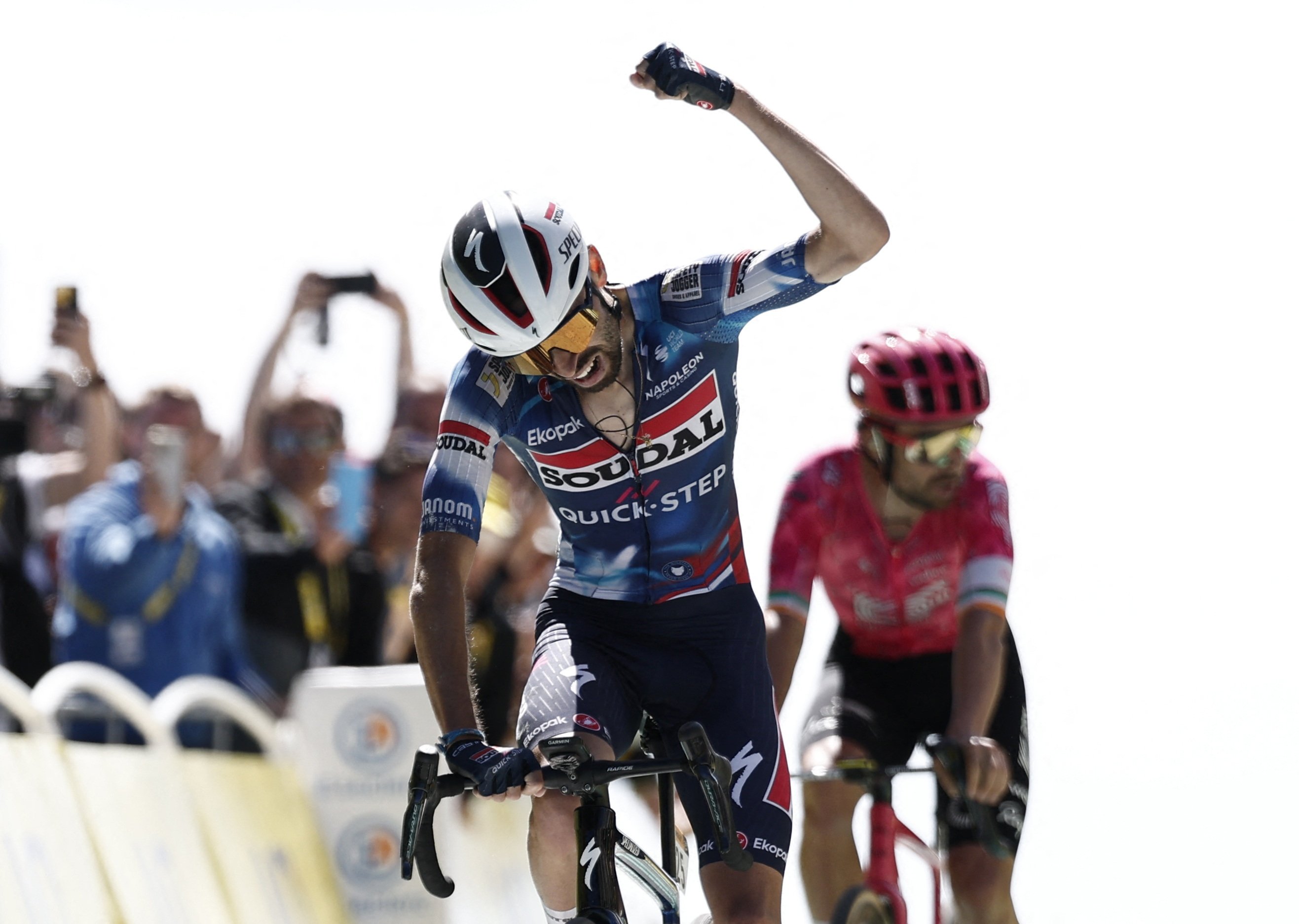 Soudal Quick-Step's Valentin Paret Peintre celebrates winning Tour de France stage 16 between Montpellier and Mont Ventoux, France, July 22, 2025. (Reuters Photo)