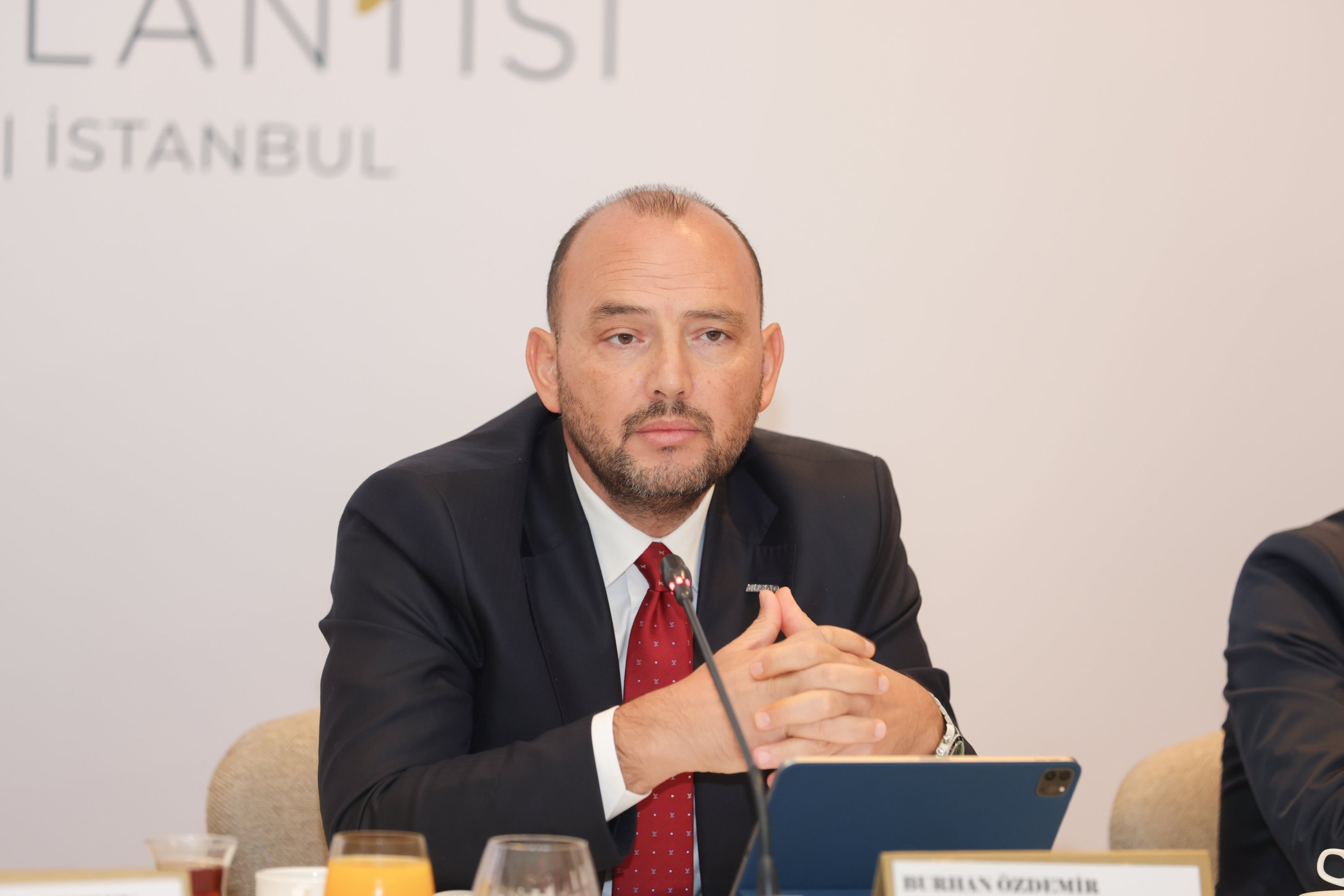 Burhan Özdemir, the head of the Independent Industrialists and Businessmen Association (MÜSIAD), speaks during a meeting to announce 