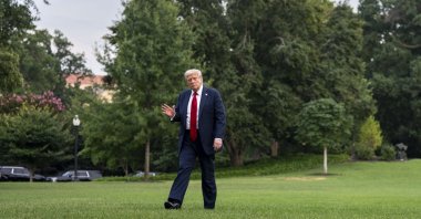U.S. President Donald Trump waves after exiting Marine One, Washington, D.C., U.S., July 13, 2025. (EPA Photo)